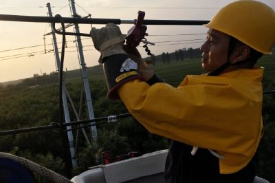 在10千伏鋼廠線050路99號桿帶電接分支引線